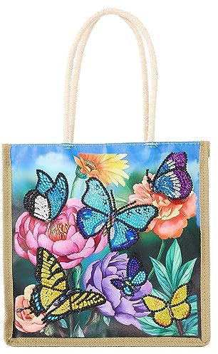 JAWSEU DIY Diamond Painting Utile Sac à Main, Kit de Peinture Diamant Fourre-Tout Strass Peinture Toile Pliable Sac à Main Tendance pour Femme Sac de Courses pour Shopping Voyage Pique-Nique