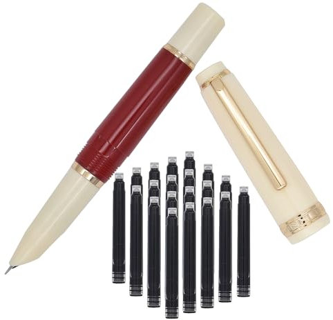 SIPLIV Jinhao 82 Mini Plastics Fountain Pen, Short Paragraph Pocket Travel Pen with Ink Converter and 20 Black Ink Cartridges - Extra Fine Hooded Nib, Wine Red