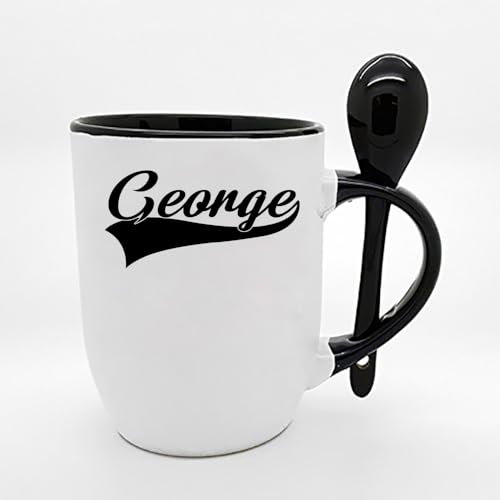Getagift Personalised with Your Name Coffee Mug, Custom Name, Spoon Coffee, Tea Mug. (Black)