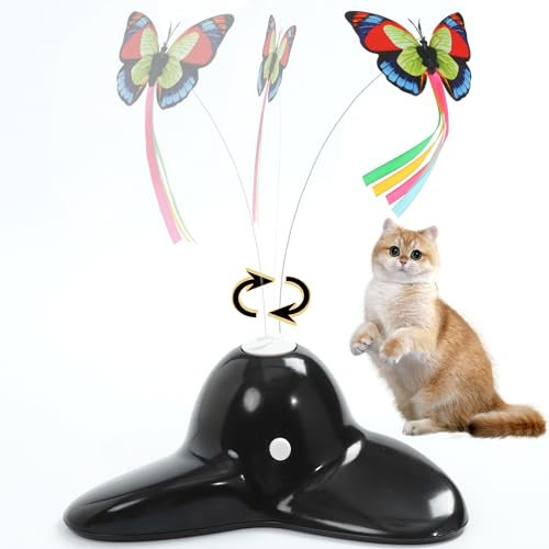 Vealind Jouet interactif pour Chat avec Papillon - Jouet électrique pour Chat - Intelligence - Tumbler - Fonctionne avec 2 Papillons - Noir