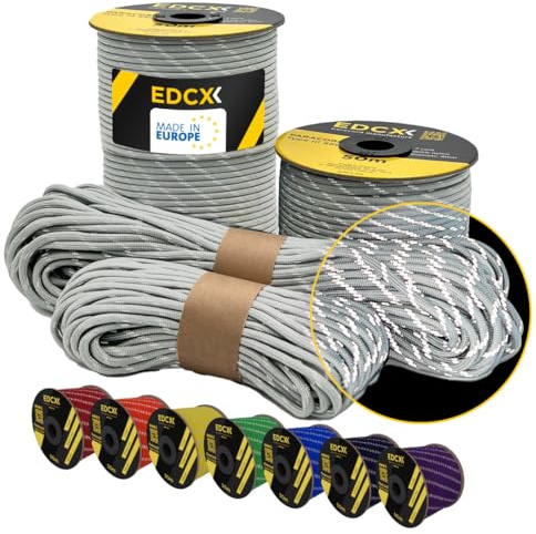 EdcX Paracord 4 mm, 35+ Volltonfarben (10 m, 15 m, 30 m, 50 m, 100 m, 300 m) | Ideal zum Basteln, Camping, Outdoor | 100% Nylonseil 4 mm| Nylon Paracord 550 Typ III