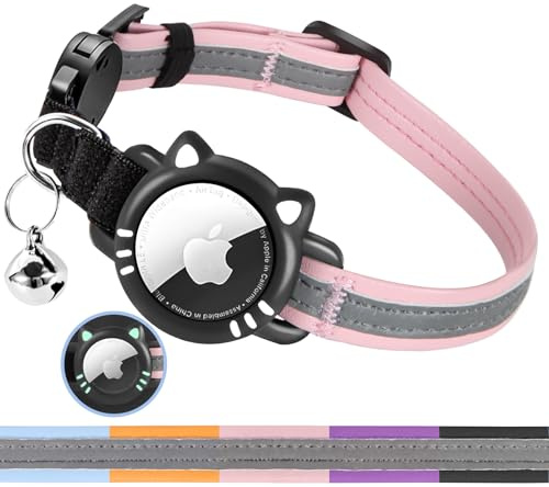 AgoumLux Airtag-Katzenhalsband, kompatibel mit Apple Air Tag, reflektierend, mit Sicherheitsschnalle gegen Würgen