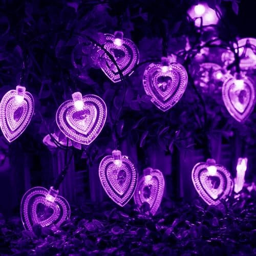 KINGCOO Solar Herz Lichtschlauch Lichterketten Außen, Wasserdichte 20LED Solar Lichterketten Herzform für Zuhause Garten Weihnachten Hochzeit Valentinstag Ambiente Beleuchtung Dekoration (Lila)