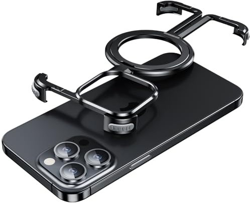 OGRANEE Frameless for iPhone 15 Promax Case with Magsafe Kickstand, Bezel Less Minimalist Metal Slim Hard Shockproof Ultra Thin for iPhone 15 Pro Max Case with Ring Stand Holder Magnetic Men, Black