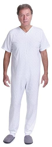 Pigiama Sanitario con Cerniera sul Dorso, Tuta Intera 100% Cotone, Manica Corta, Pantalone Lungo - 9012/3 - per stagioni intermedie, Tessuto Leggero, per Anziani, Alzheimer, Incontinenza (XL, Uomo)