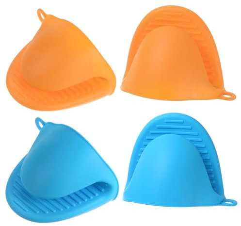 QUARKZMAN 2 Par Mini Silicona Horno Mitones 110x85x70mm Pequeños Calor Resistentes Goma Aire Freidora Guantes para Cocina y Hornear, Azul Naranja