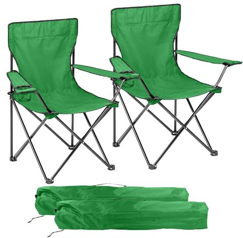 ZOPPER Folding Camping Chair Green pk2 Portable Chair with Cup Holder Compact & Lightweight Garden and Other Occasional Outdoor Use Ideal for Caravan trips, BBQs, Beach, Picnic, and Travelling