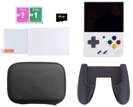 ATHUAH ATHUAH Miyoo Mini Plus Handheld Game Console for Kids Adults, 3.5-inch Gaming Console with Storage Bag Game Card Game Controller Handle Tempered Glass Screen Protector-64G