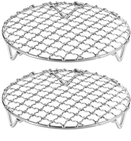 QUARKZMAN 2 Stück Rund Abkühlgitter Edelstahl 15cm, Unverzichtbares Grillzubehör Mit 2cm Füßen, Wellenförmiges Gitter, Polierte Oberfläche, BBQ-Grillbesteck