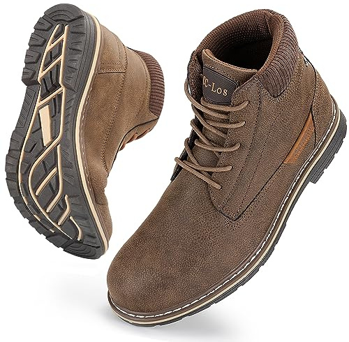 CC-Los Men's Waterproof Chukka Hiking Boots | Casual Ankle Work Boots Brown Size 10/10.5