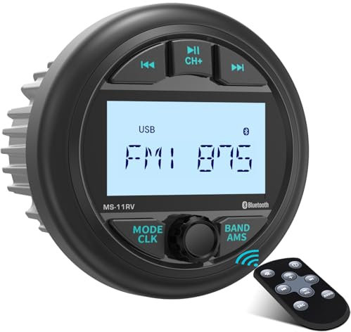 Ricevitore stereo impermeabile con indicatore marino, radio AM FM Bluetooth, display LCD da 2,8 pollici, MP3, USB, AUX-in, subwoofer, pre-amplificatore, uscita 200 Watt