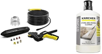 Kärcher 26422400 20 m Pipe and Guttering Cleaning Kit, Pressure Washer Accessory, 3.93701 in*9.84252 in*13.3858 in & 62957650 3-in-1 Stone Plug and Clean, Black, Unscented, 1L