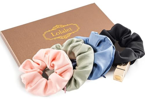 (4 Stück) Lolalet Haargummis Scrunchies mit Reißverschluss Tasche für Damen, Haargummi Weich Elastisch für Damen Frauen Mädchen - B