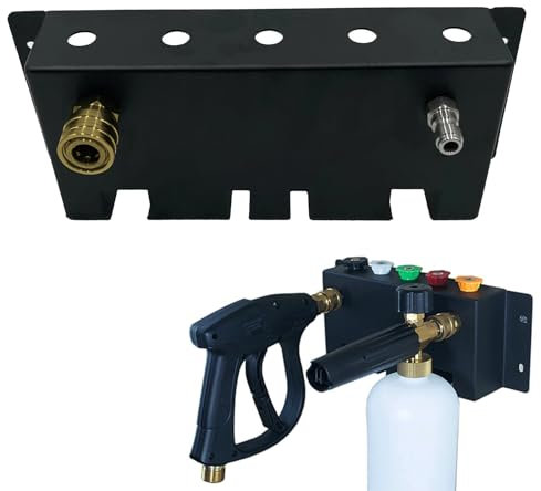 Pressure Washer Gun Holder, Wall Mounted Washer Gun Holder 1/4'' Quick Connect Pressure Washer Organizer 5 holes for Nozzle Tip Foam Cannons Wand Extension Storage Rack