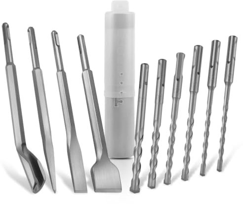 SDS Chisel Bits and Carbide Masonry Drill Bits Set 6-12mm, Flat, Point, Chase, Wide Tile SDS Chisel, SDS Plus Chuck Impact Hammer Drilling Tool for Concrete Brick Stone Breaker Removal