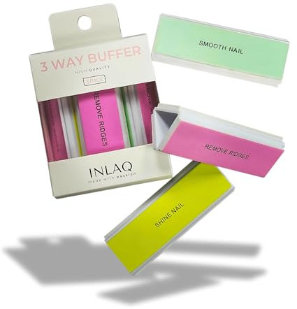 INLAQ® Polissoir a 3 Faces – Bloc de Polissage Professionnel pour les Ongles Naturels – Élimine les Stries Lisse la Surface et Apporte de La Brillance – Idéal Manucure Maison Ou Salon – 3 Pièces