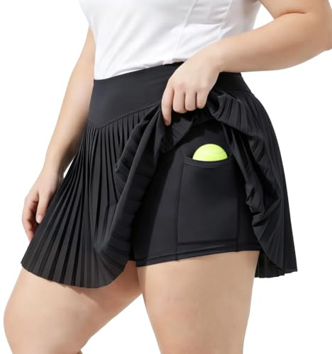 Moon Wood Damen Mini Rock mit Hose Drunter Tennisrock Skaterrock Faltenrock Ausgestellt Pull On Röcke Große Größen