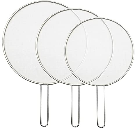 Barfeery 3PCS Splatter Screen Mesh Pot Lid Cover Silver Oil Frying Pan Lid Cooking Tools 25/29/33Cm