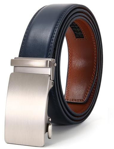 Nelbons Herrengürtel, Leder-Ratschengürtel für Herren mit Schiebeschnalle, passend für Breite 3,5 cm, Blau 01, 44W