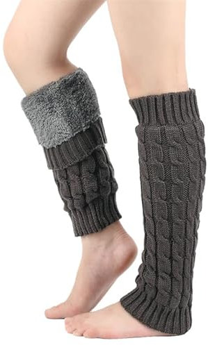 hardinox Warme Fleece-gefütterte Beinstulpen für Damen, gestrickt, Skaten, Beinbedeckung, lange Stiefelsocken, dunkelgrau, 15.7 x 4.57in (elastic)