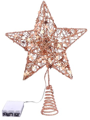 CAXUSD Puntale Per Albero Di Natale in Oro Rosa Stella Materiale in Ferro Decorazione Per Albero Di Natale Accessorio Per Batteria Atmosfera Festosa