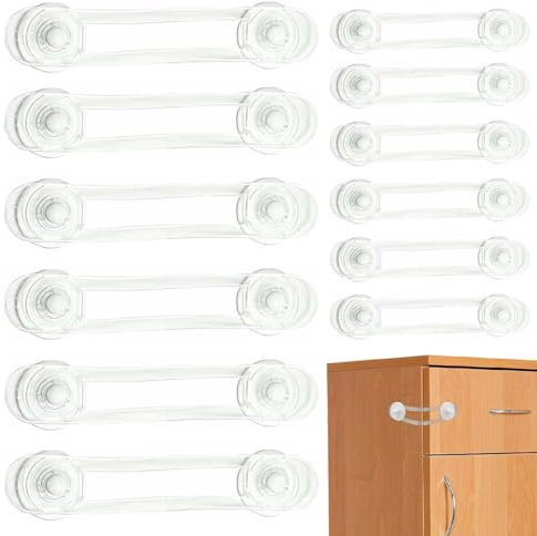 AUEFUDQ 12 Pezzi Blocca Cassetti per Bambini, Chiusure Sicurezza Bambini, Blocca Porte per Bambini, Ganci Blocca Cassetti Bambini, Blocco di Sicurezza del Frigorifero per Bambini per Armadietto