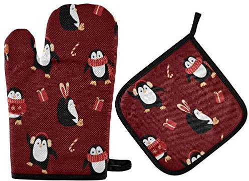 Vikeiac Set di 2 presine da forno e presine a forma di pinguini, resistenti al calore, antiscivolo, per cucinare e barbecue