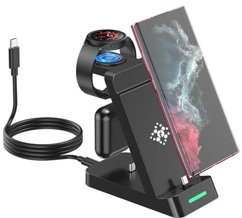 Chargeur 3 en 1 Station de Charge Rapide pour Samsung, Chargeur Induction Montre pour Samsung Galaxy Watch Ultra/7/6 Classic/5 Pro/5/4/3/Buds,Chargeur sans Fil Rapide pour Samsung S25 S24 S23 S22 S21