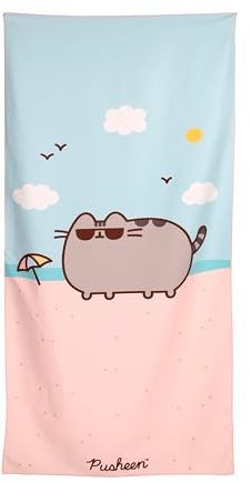 Puckator Pusheen die Katze Mikrofaser-Strandtuch, groß, schnell trocknend, leicht, dünn, lustig, für Herren, Mädchen, Strand, Pool, Urlaub, Handtücher, für Erwachsene und Damen, Urlaubszubehör