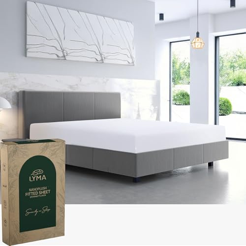 LYMA Bedding Fitted Sheet Super King, Deep Pocket 35CM, OEKO-TEX Certified, Ultra Soft Nanoplush Double Brushed Quick Dry Fabric, Shrink Wrinkle & Fade Resistant Easy Care Elastic Bottom Sheet (White)