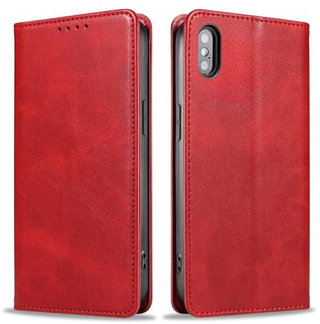 LBH Handyhülle Smartphone-Hülle für Apple iPhone X/Xs Klapphülle Magnetverschluss Kartenfächer Geldfach Standfunktion Case Etui Rundumschutz Schutzhülle Rot
