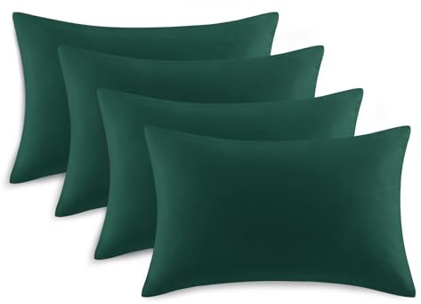 Tifschlaf Pillow Cases 4 Pack - Emerald Green Pillowcases Pack of 4, 100% Brushed Microfiber Standard Queen Pillow Covers With Envelope Closure, 50x75 cm