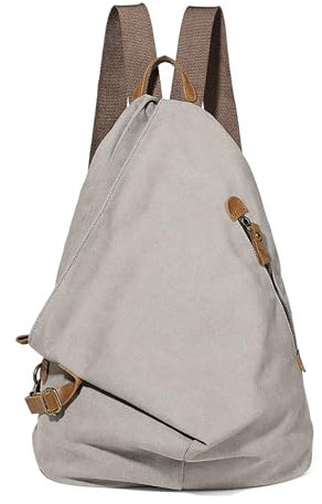 Retro Segeltuch Rucksack Canvas Vintage Rucksäcke Echtleder Daypack Reisetasche Schulterrucksack für Herren Damen (6882-Canvas-Leaden)