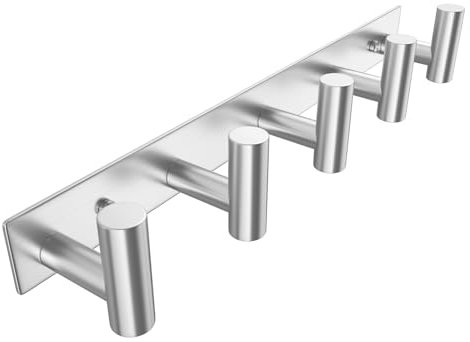 WUIVIUT Heavy Duty Hook Clothes Rack Stainless Steel T-Shape Coat Hook, 14.76 Inch Towel Hanger Hooks, 37.5 cm Coat Rack Wall Mounted (Silver,5 Hooks)