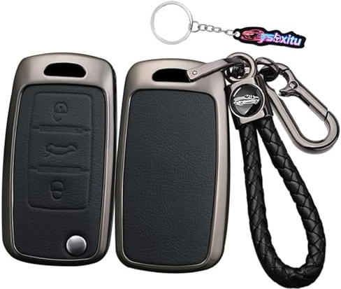 Ysbxitu Autoschlüssel Hülle Kompatibel mit VW Polo, Skoda, Fabia, Golf 4/5/6, T5, Multivan 3 Tasten Autoschlüsselkasten Schlüsselhülle Cover mit Schlüsselanhänger C Schwarz