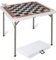 GYMAX Folding Chess Table, 90 CM Square Card Table with Metal Legs, Cup Holders and Removable Mat, Portable Game Tables with Carrying Handle, Ideal for Parties, Picnics, Camping