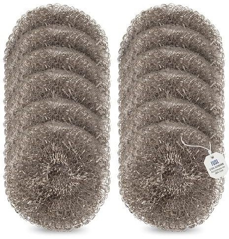 FUSL Stahlschwamm 12 Stück – robuster Edelstahl-Scheuerschwamm für Harte Reinigungsaufgaben – ideal für Grill, Pfanne, Topf & Backblech – kraftvoll & langlebig – mehrfach verwendbar