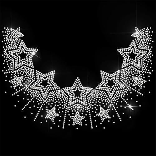 ANATTASOUL White Iron on Rhinestone Transfers Star Necklace Glitter Diamante Patch Sequin for Clothes, 11.6x8.2 Large Bling Hotfix Iron On Applique for Clothing Hoodies Dress Shirt DIY Decor Gifts