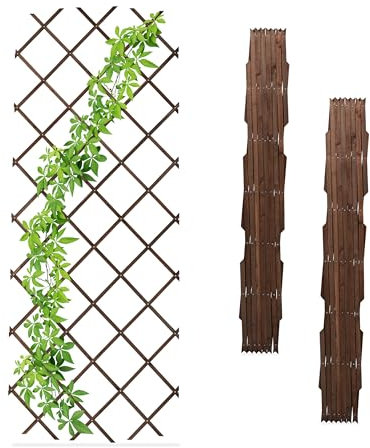 Relaxdays Rankgitter ausziehbar, 3er Set, 180x90 cm, Holz, Rankhilfe Kletterpflanzen, Holzgitter Wand, Spalier, braun