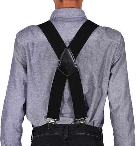 CYSFETENA Polyester Baumwolle Hosenträger Herren Breit 5cm/50mm, Elastische Längenverstellbare X-Form Hosenträger, Hosenträgers Skihose mit Extra Starken Clips Karabiner für Freizeit Arbeit