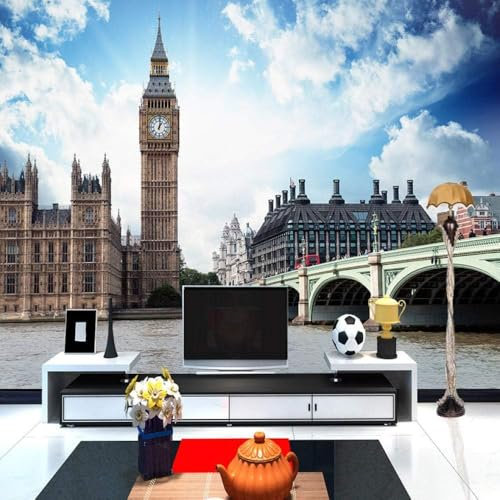 Tzxztt Architecture StéRéOscopique Pont En Arc RivièRe Ciel Papier Peint 3d Moderne En Soie GaufréE MatéRiau IdéAl Pour Le Salon Et La Chambre à Coucher-350cm×256cm