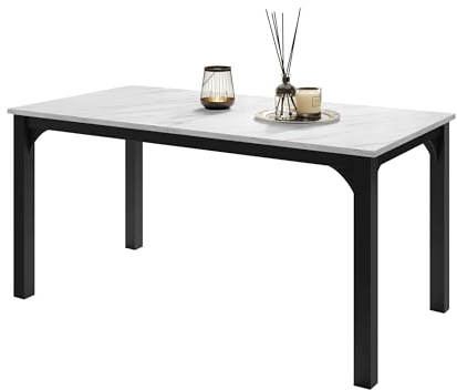 Mirjan24 Tisch für Esszimmer Fagab 160, Rechteckiger Esstisch, Ausziehbarer Tisch für Küche, L:160-198 x H:76 x B:90 cm, Küchentisch, Esszimmertisch (Schwarz/Bianco Marmor)