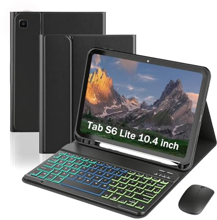 Funda protectora ultrafina para teclado Samsung Galaxy Tab S6 Lite de 10.4 pulgadas, retroiluminación de 3 colores, teclado desmontable con soporte para bolígrafo S y mouse, ideal para viajes y