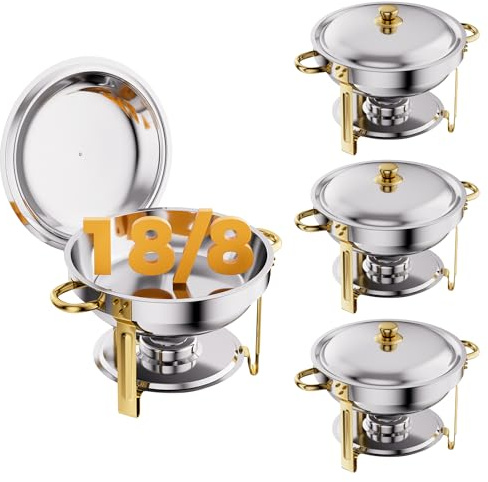 CAMMOO Gold 6QT Chafing Dishes, 4 Pack 18/8 Stainless Steel