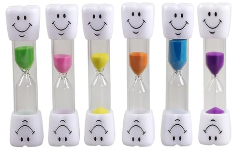 Sanduhr Zähneputzen Kinder, 6 Stück 3 Minuten Sanduhr, Zahnputzuhr Kinder mit Smiley Design, für Zähneputzen, Spiele, Kochen und Unterricht, in 6 Farben (Blau, Lila, Rosa, Grün, Gelb, Orange)
