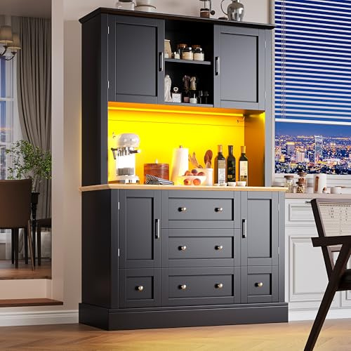Armario Alto iluminaciónLEDy Control por aplicación(115×40×180cm),Mueble Moderno para salón con4puertas y5cajones,de Cocina con función de música y luz y protección antivuelco
