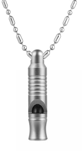 KeyUnity Trillerpfeife,Signalpfeife pfeifen Laut Notfall,Zweirohr-Trillerpfeifen Titan Metall Notfallpfeife mit Schlüsselanhänger & Kette, Schiedsrichter Outdoor Notfall Survival