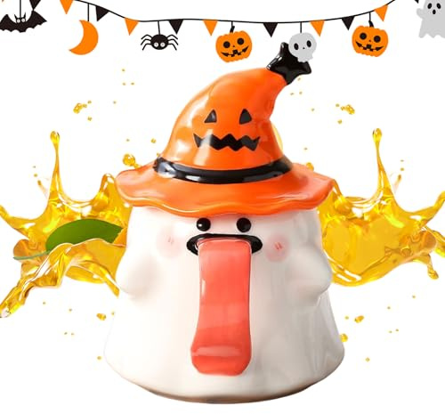 Genérico Coppa fantasma in porcellana da 450 ml con coperchio, stile unico per bevande calde e fredde, design divertente e alla, ideale per sala da pranzo, ufficio, studio, regalo per ganci