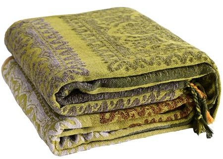 VANJOROY 100% Chenille Bohemian Large Sofa Bed Throw Blanket For 2 3 Seater-Extra Large Throws for Settees, Soft Throw for Couch Bedspreads Rug Bed Gifts -220x260cm,Yellow