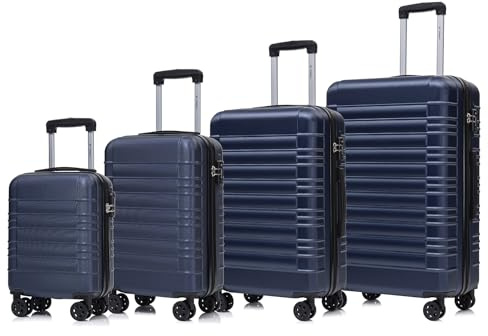 YONSLY Premium Reisekoffer TSA-Schloss, Hartschalen-Koffer Trolley Kabinenkoffer Rollkoffer Suitcase Handgepäck 4 Rollen (Dunkelblau, S-M-L-XL-Set)